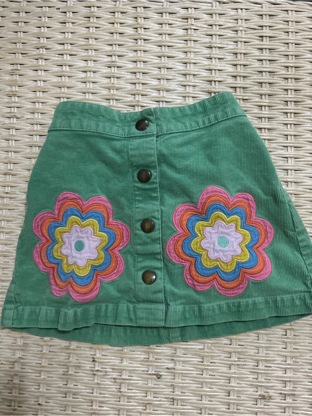 Mini Boden green coursderoy skirt with floral details